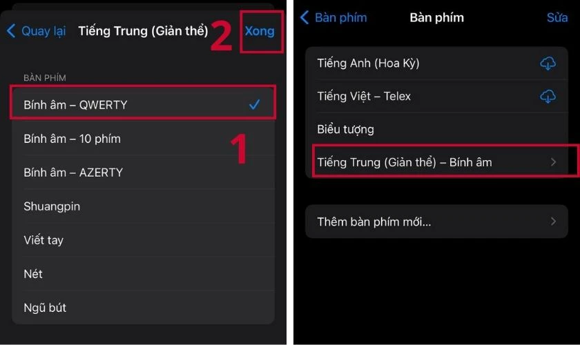 Nhấn chọn Xong để ho&agrave;n th&agrave;nh c&agrave;i đặt b&agrave;n ph&iacute;m tiếng Trung
