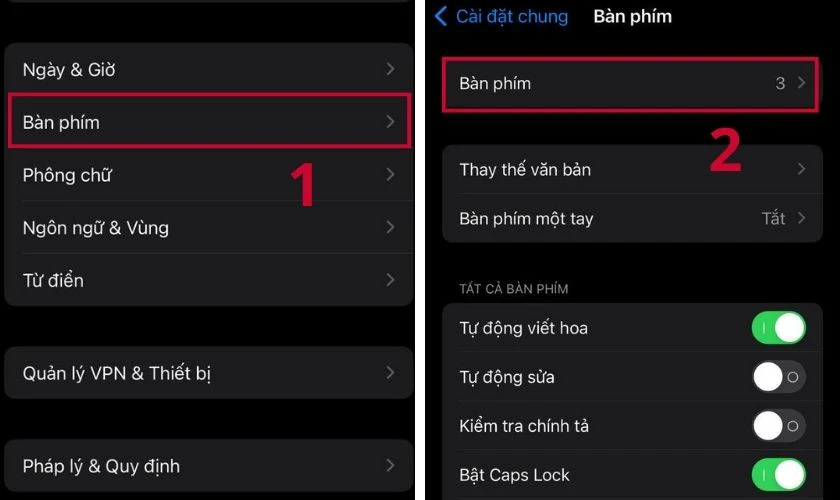 Nhấn chọn mục B&agrave;n ph&iacute;m, sau đ&oacute; chọn mục B&agrave;n ph&iacute;m lần nữa