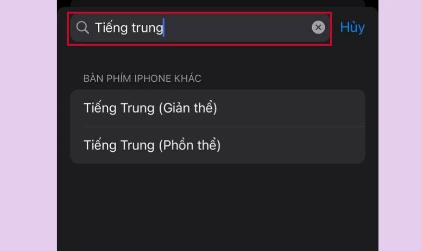 Nhập cụm từ tiếng Trung như ảnh để ho&agrave;n tất c&agrave;i đặt ph&iacute;m tiếng Trung tr&ecirc;n iPhone