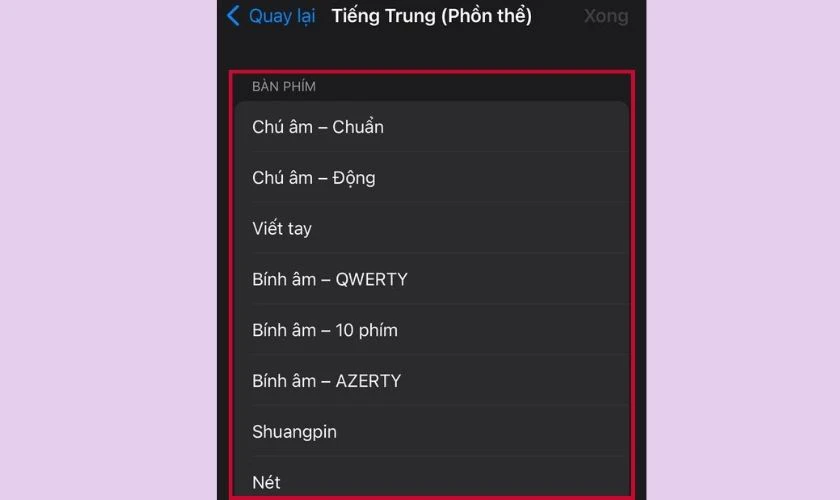 Lựa chọn kiểu b&agrave;n ph&iacute;m muốn sử dụng để viết kiểu chữ Phồn thể