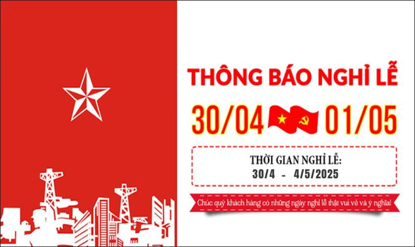 Banner thông báo nghỉ lễ 30/4 1/5 đẹp nhất 2025