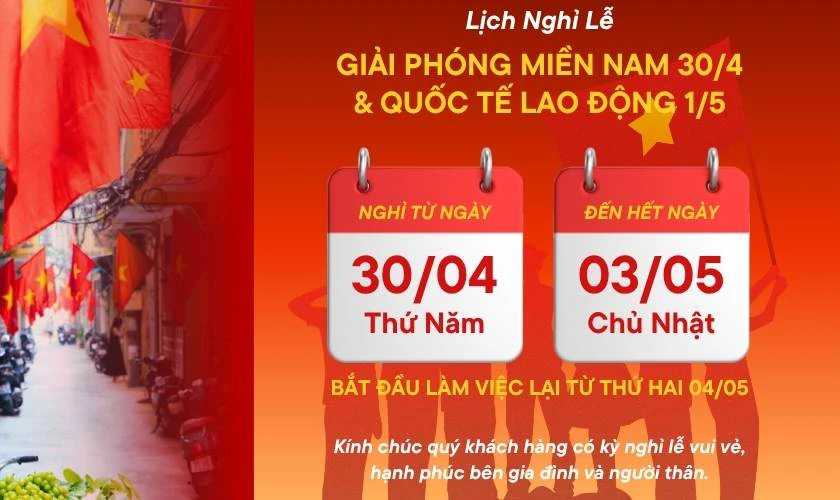 Ấn phẩm truyền thông thông báo nghỉ lễ 30/4 đẹp 2026