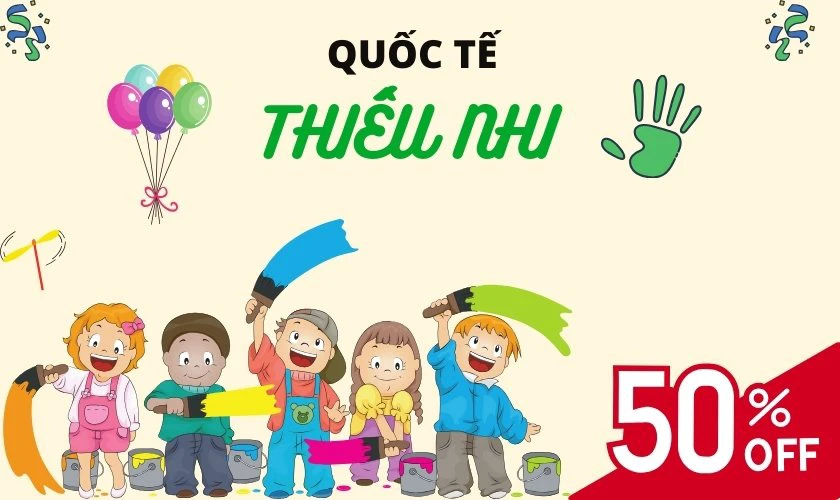 Banner khuyến m&atilde;i Quốc tế Thiếu nhi 2025 ấn tượng nhất