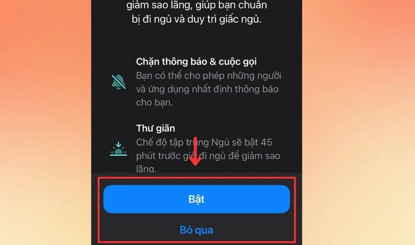 Chọn Bật hoặc Bỏ qua chế độ tập trung ngủ khi cài đặt báo thức cho iPhone
