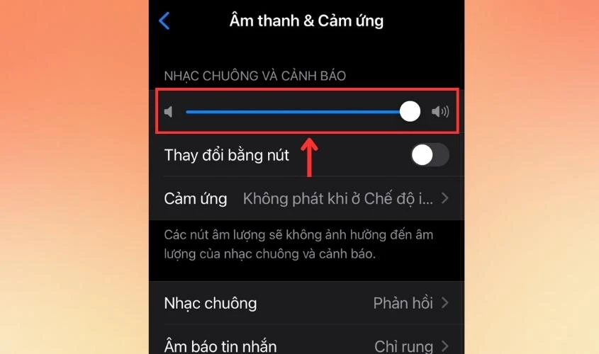 Kéo thanh để chỉnh âm lượng báo thức tăng hoặc giảm