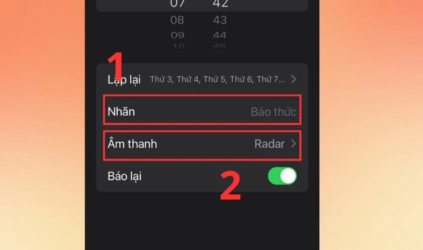 Chọn vào ô âm thanh để cài nhạc chuông sẵn