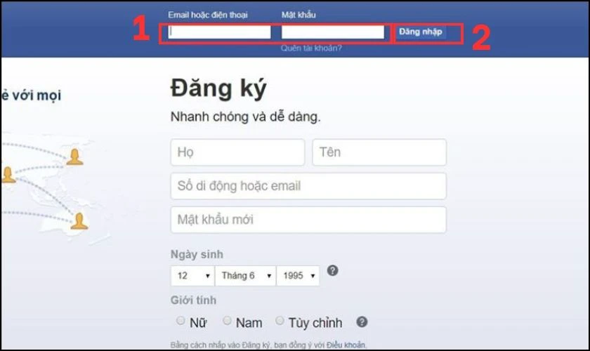 Truy cập v&agrave;o trang Facebook 