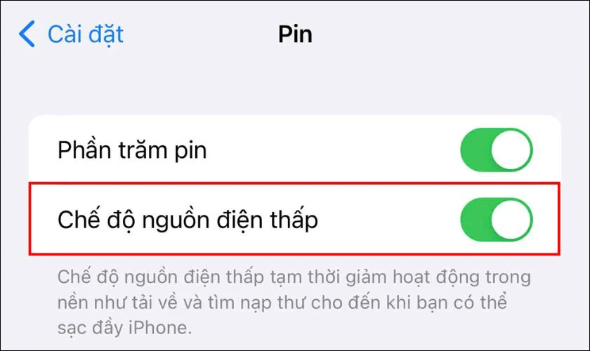 Nhấn gạt n&uacute;t tr&ograve;n sang phải để bật Chế độ tiết kiệm pin