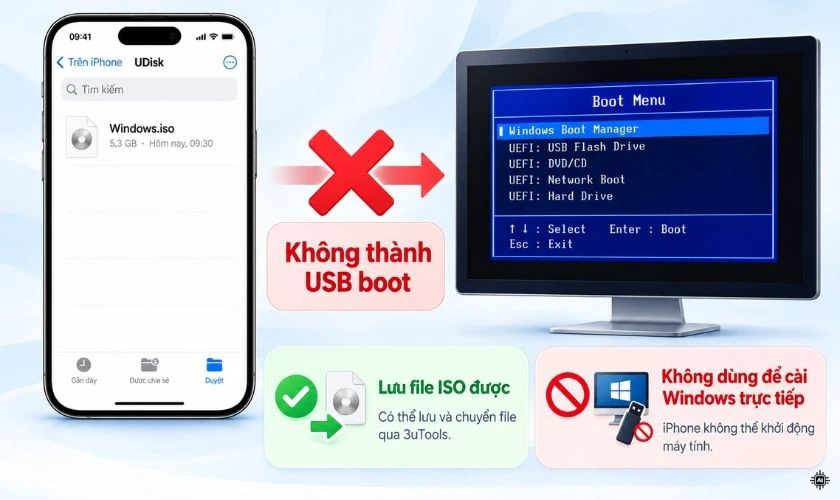 Có thể biến iPhone thành USB boot để cài Windows không?