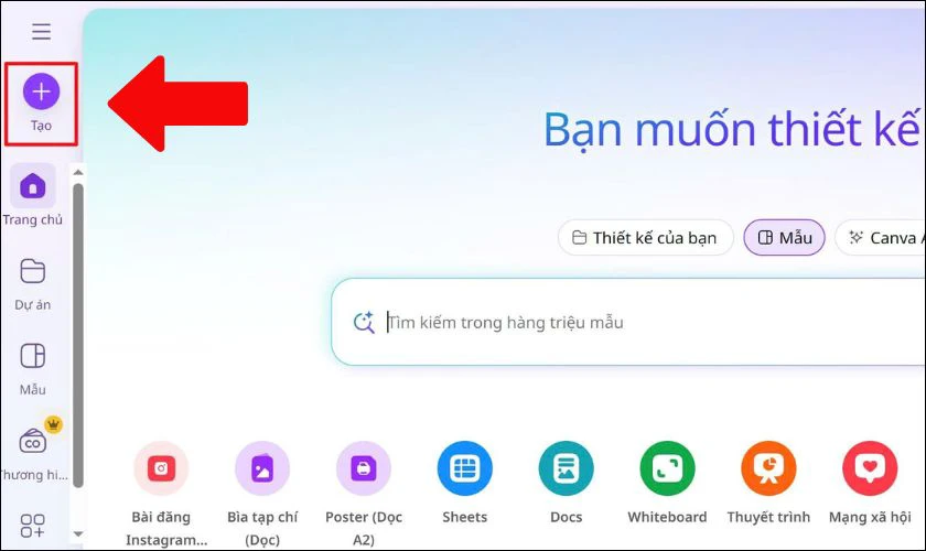 Điều hướng về trang chủ của Canva