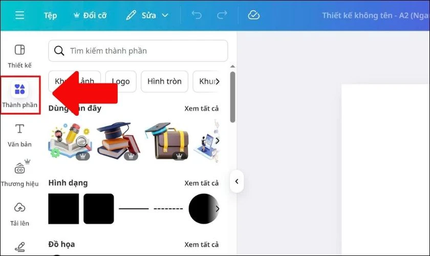 Sử dụng các chức năng của phần mềm trong mục Thành phần