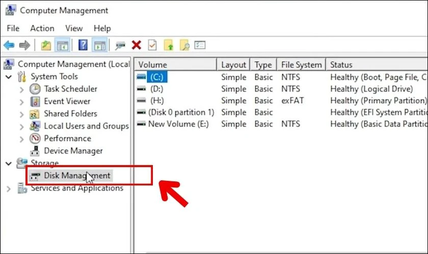 Tiếp theo, bấm chọn mục Disk Management