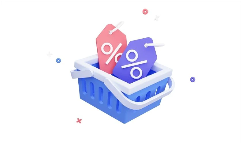 Icon giỏ h&agrave;ng với phiếu giảm gi&aacute;