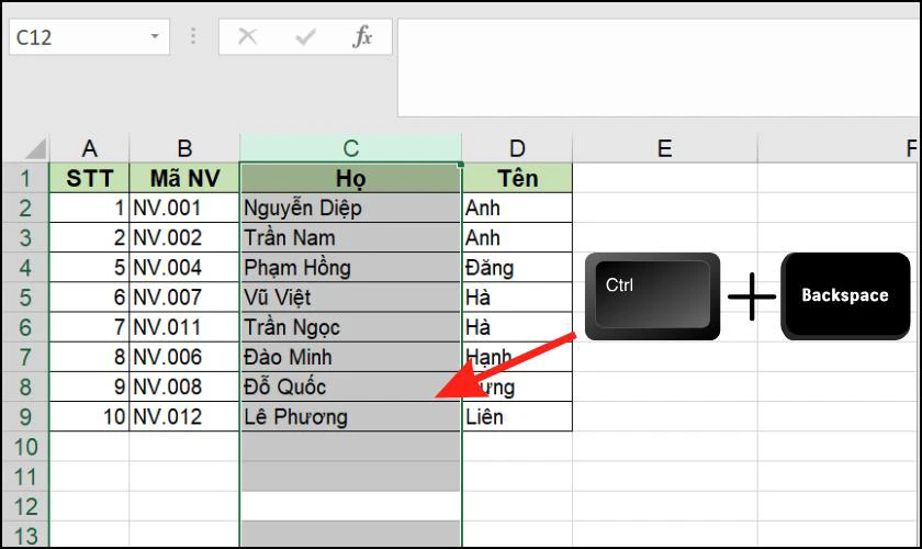 Ph&iacute;m tắt b&ocirc;i đen cột trong Excel