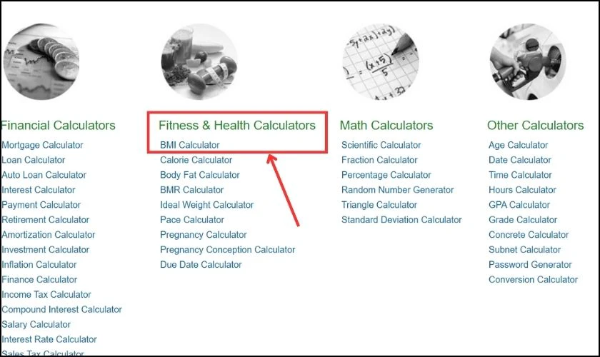 C&aacute;ch t&iacute;nh chỉ số BMI với website Calculator.net