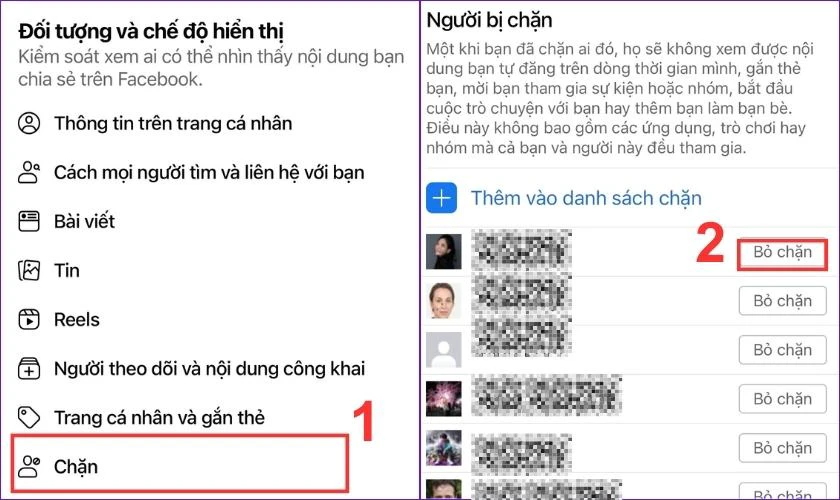 Cuộn xuống rồi chọn Chặn trong mục Đối tượng và chế độ hiển thị