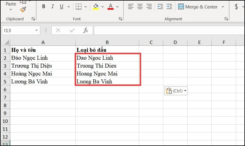 Bạn dán nội dung đã copy vào các ô trong Excel