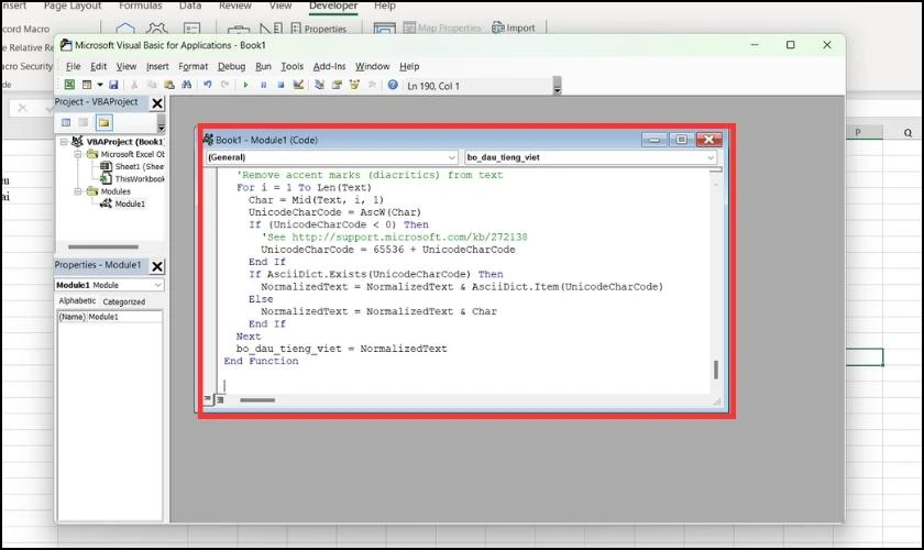 Hướng dẫn sử dụng hàm tự tạo VBA để bỏ dấu trong Excel