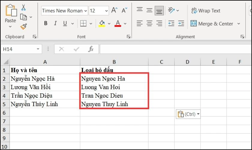 Cuối cùng bạn dán kết quả thu được bằng Ctrl + V