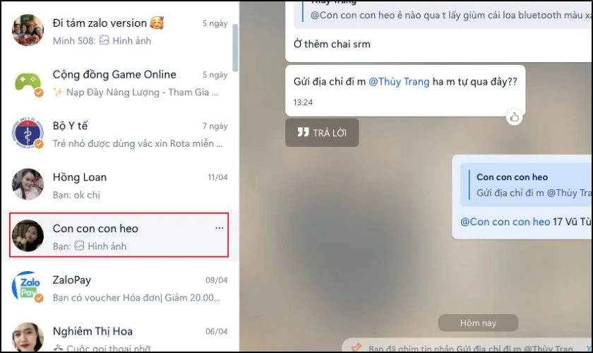 C&aacute;ch ghim tin nhắn Zalo 1,2 người tr&ecirc;n m&aacute;y t&iacute;nh