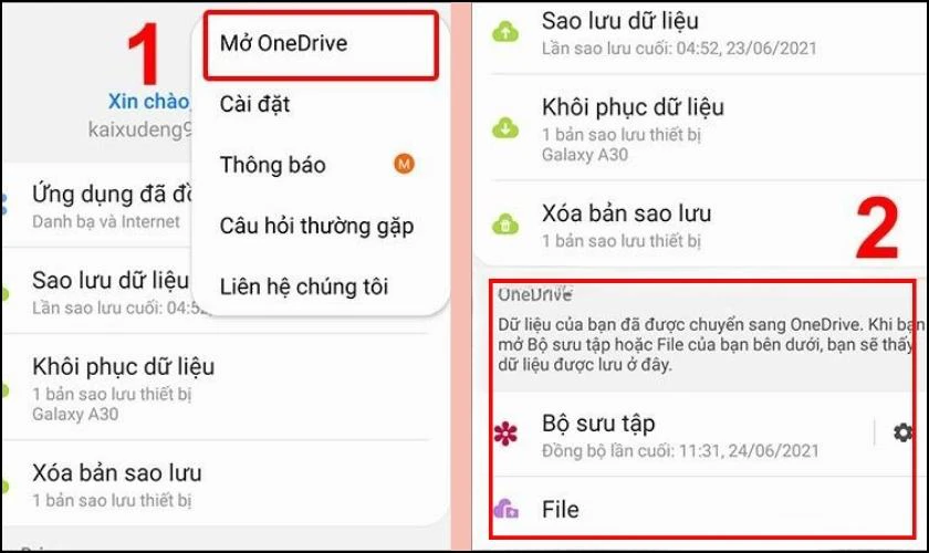 Nhấp v&agrave;o Mở OneDrive v&agrave; sau đ&oacute; thực hiện t&iacute;ch hợp dịch vụ