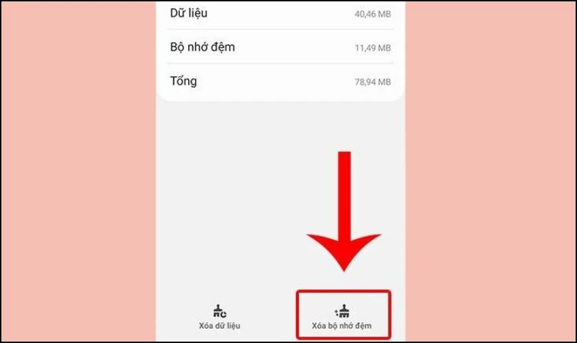 Bạn nhấn v&agrave;o t&ugrave;y chọn X&oacute;a bộ nhớ đệm