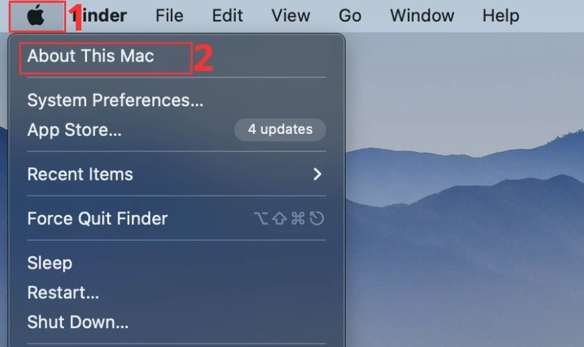 Nhấp chọn v&agrave;o About This Mac trong biểu tượng Apple b&ecirc;n g&oacute;c tr&aacute;i m&agrave;n h&igrave;nh