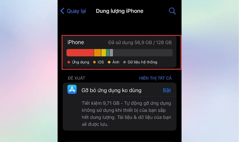 Kiểm tra dung lượng bộ nhớ hiện tại đ&atilde; sử dụng