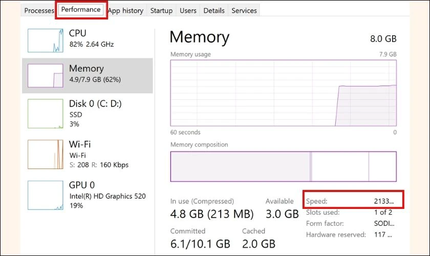 Kiểm tra Bus RAM bằng Task Manager
