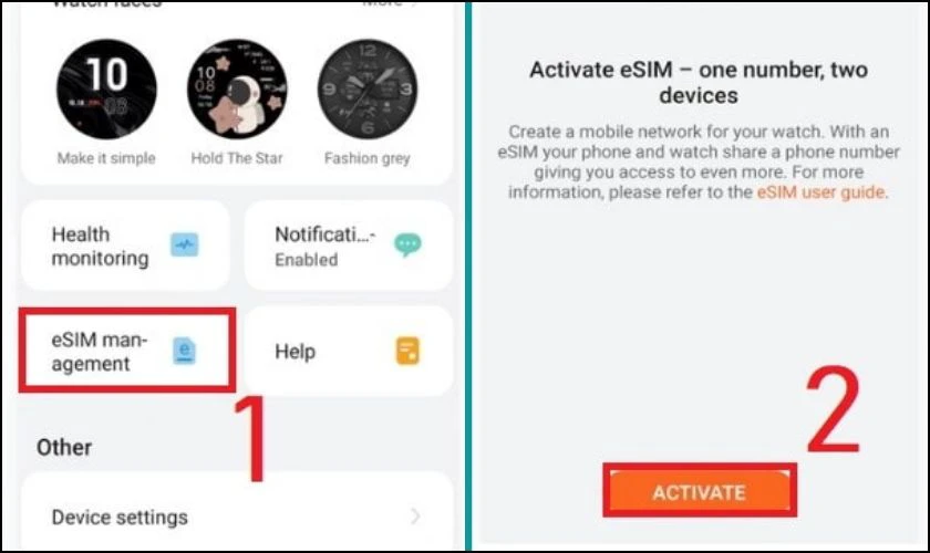 Mở ứng dụng HUAWEI Health v&agrave; chọn mục Quản l&yacute; eSIM