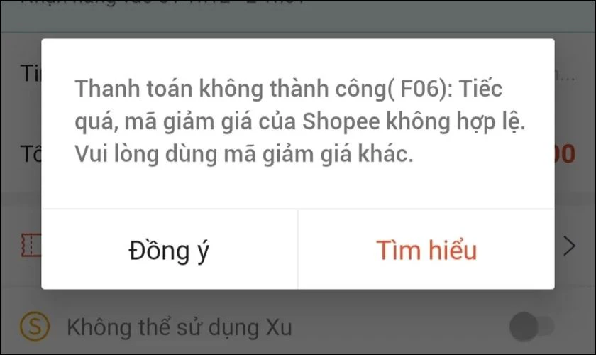 Tại sao kh&ocirc;ng đặt h&agrave;ng được tr&ecirc;n Shopee l&agrave; do lỗi F06