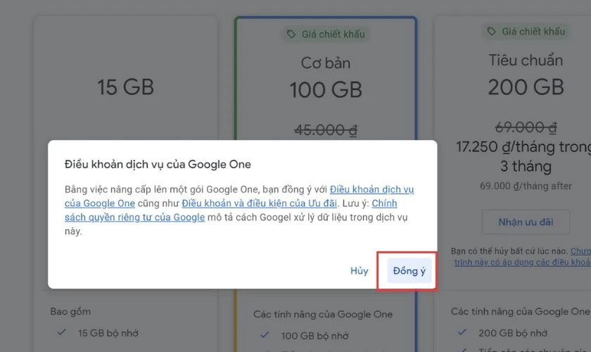 Bạn lựa chọn g&oacute;i dung lượng m&agrave; m&igrave;nh muốn mua