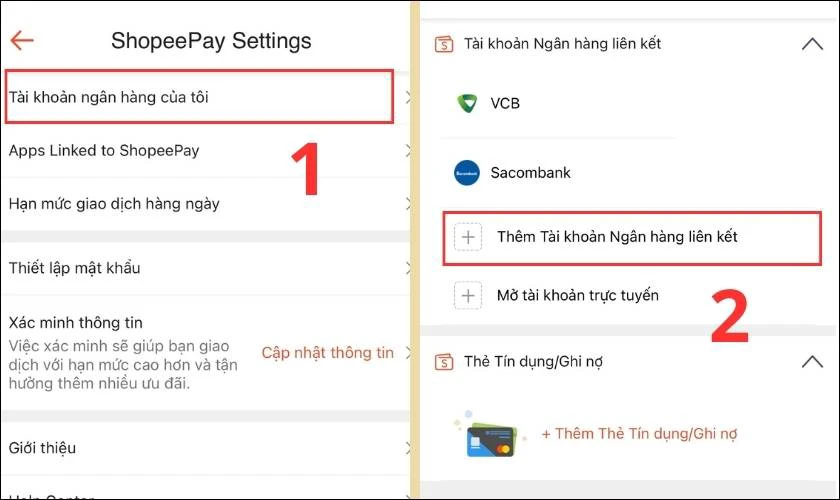 Chọn v&agrave;o Th&ecirc;m t&agrave;i khoản ng&acirc;n h&agrave;ng