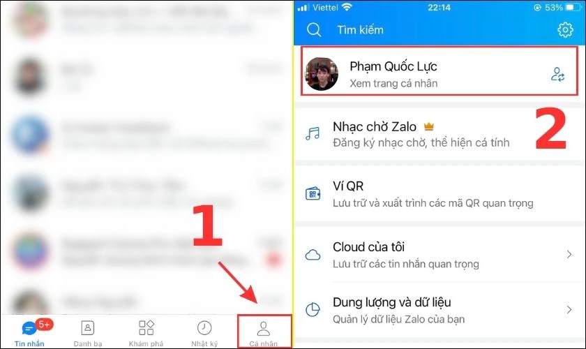 Chọn C&aacute; nh&acirc;n v&agrave; chọn tiếp Xem trang c&aacute; nh&acirc;n