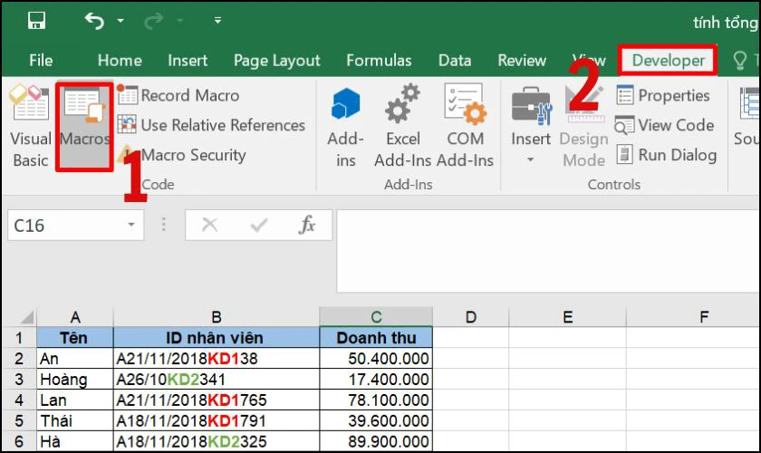 C&aacute;ch tạo ph&iacute;m tắt trong Excel bằng Developer