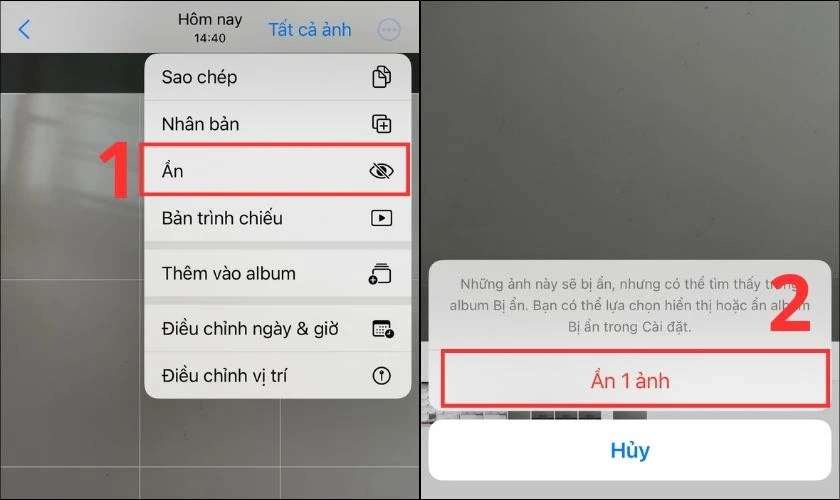 Chọn v&agrave;o mục Ẩn trong hộp thoại vừa xuất hiện