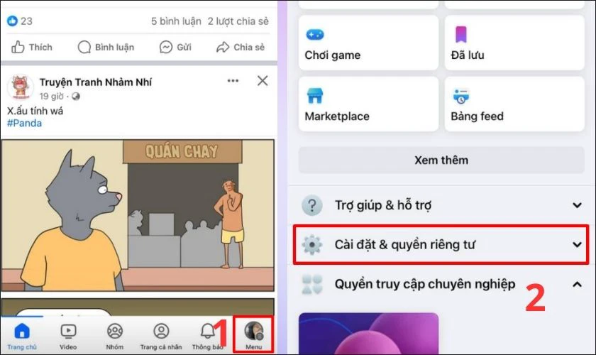 Truy cập vào Facebook, chọn Cài đặt & quyền riêng tư