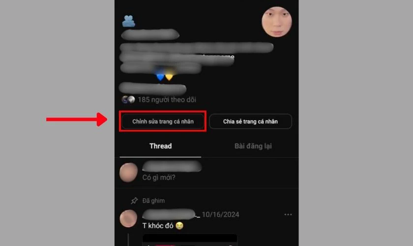 Chọn Chỉnh sửa trang c&aacute; nh&acirc;n