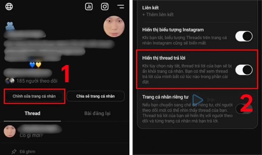 T&igrave;m mục Hiển thị thread trả lời v&agrave; bật lại t&ugrave;y chọn n&agrave;y