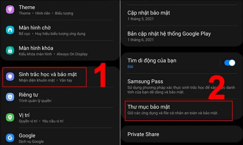 Chọn vào mục Thư mực bảo mật