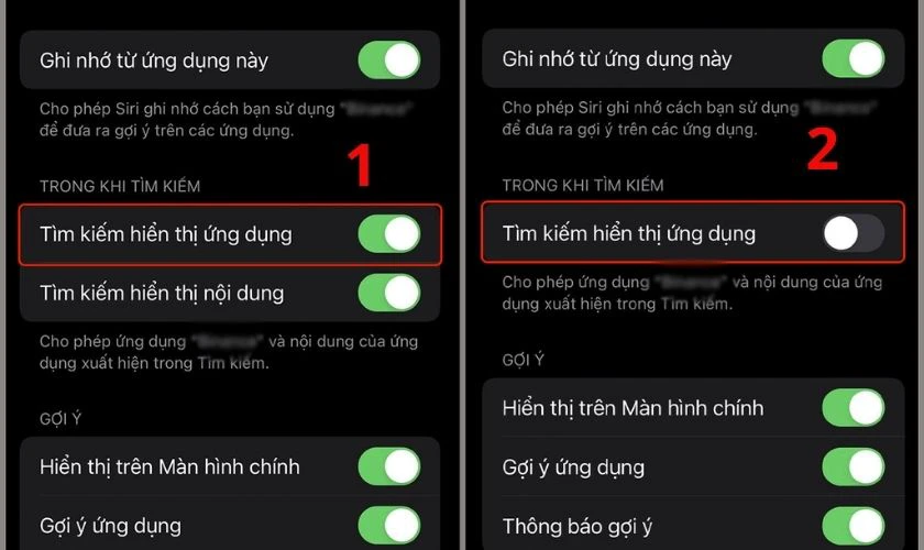 Tắt các tùy chọn liên quan đến hiển thị ứng dụng trong Tìm kiếm