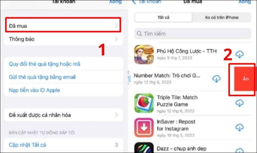 Ẩn ứng dụng đã mua trong App Store
