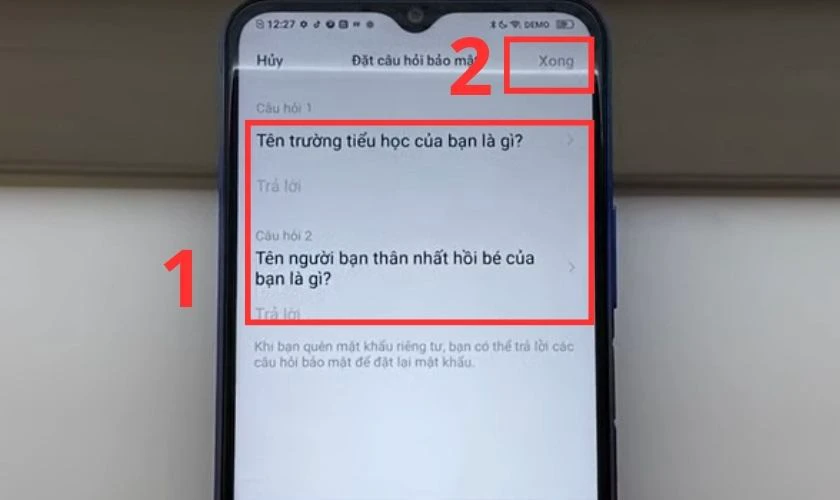 Nhập c&acirc;u trả lời cho c&acirc;u hỏi bảo mật 