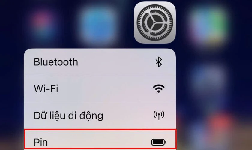 Nhấn giữ v&agrave;o C&agrave;i đặt sau đ&oacute; nhấn v&agrave;o Pin