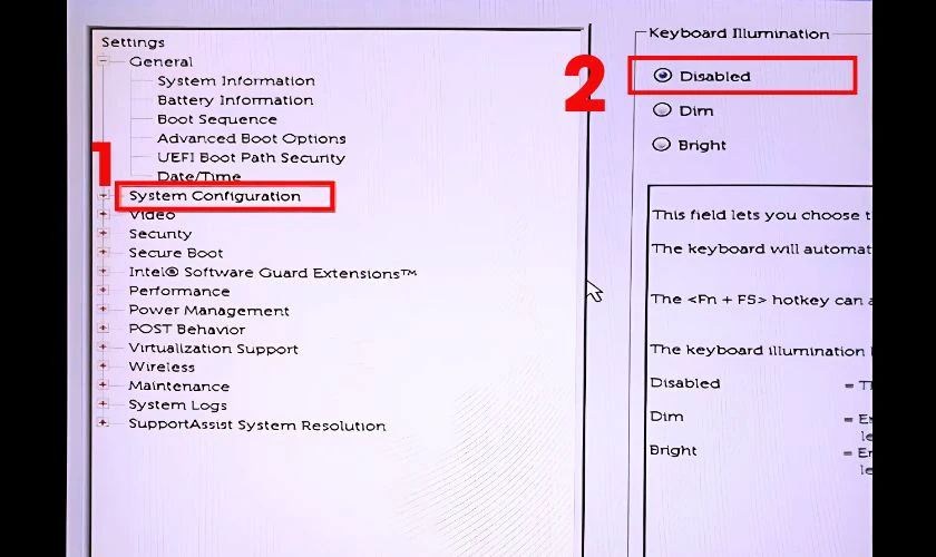 Tắt đèn nền trong BIOS