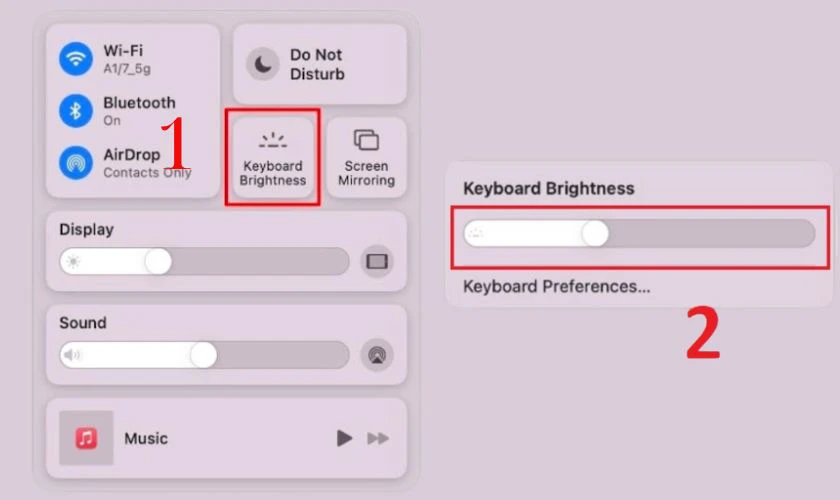 C&aacute;ch bật đ&egrave;n b&agrave;n ph&iacute;m MacBook bằng Control Center