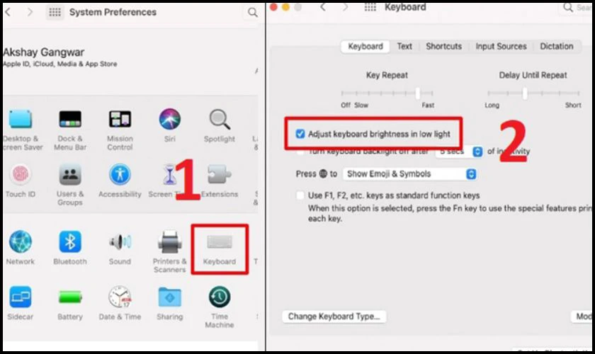 C&aacute;ch bật điều chỉnh đ&egrave;n b&agrave;n ph&iacute;m MacBook tự động theo điều kiện &aacute;nh s&aacute;ng