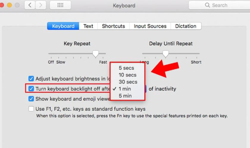 C&aacute;ch tắt đ&egrave;n b&agrave;n ph&iacute;m MacBook tự động khi kh&ocirc;ng sử dụng