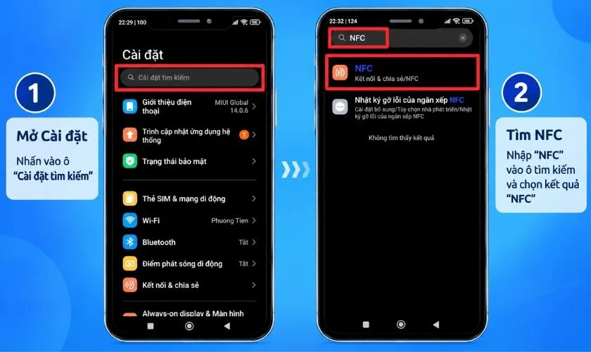 Tìm NFC bằng thanh tìm kiếm