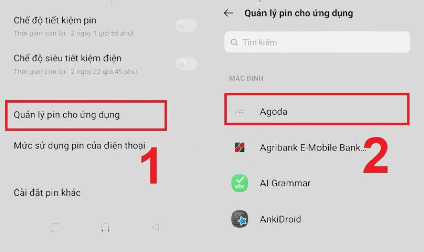 Ở mục Pin bạn t&igrave;m đến Quản l&yacute; pin cho ứng dụng